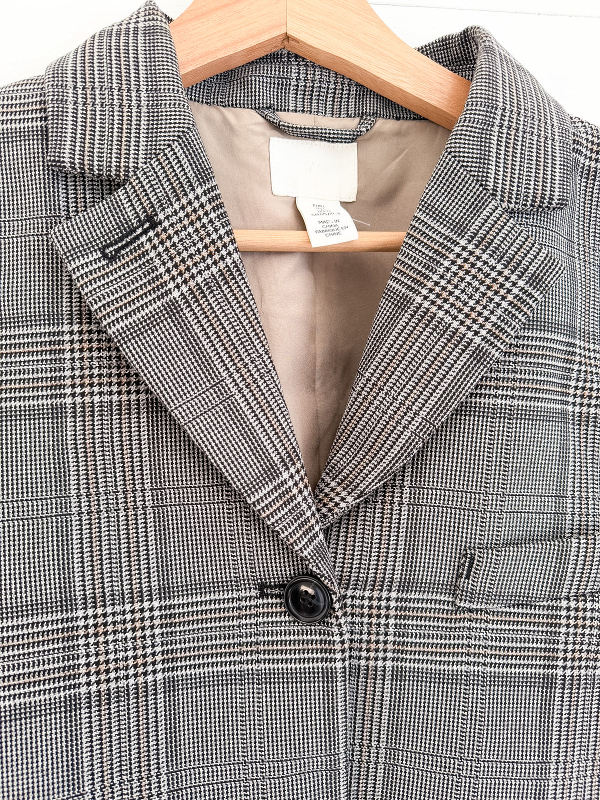 Veston boxy à carreaux gris avec poches H&M – seconde main