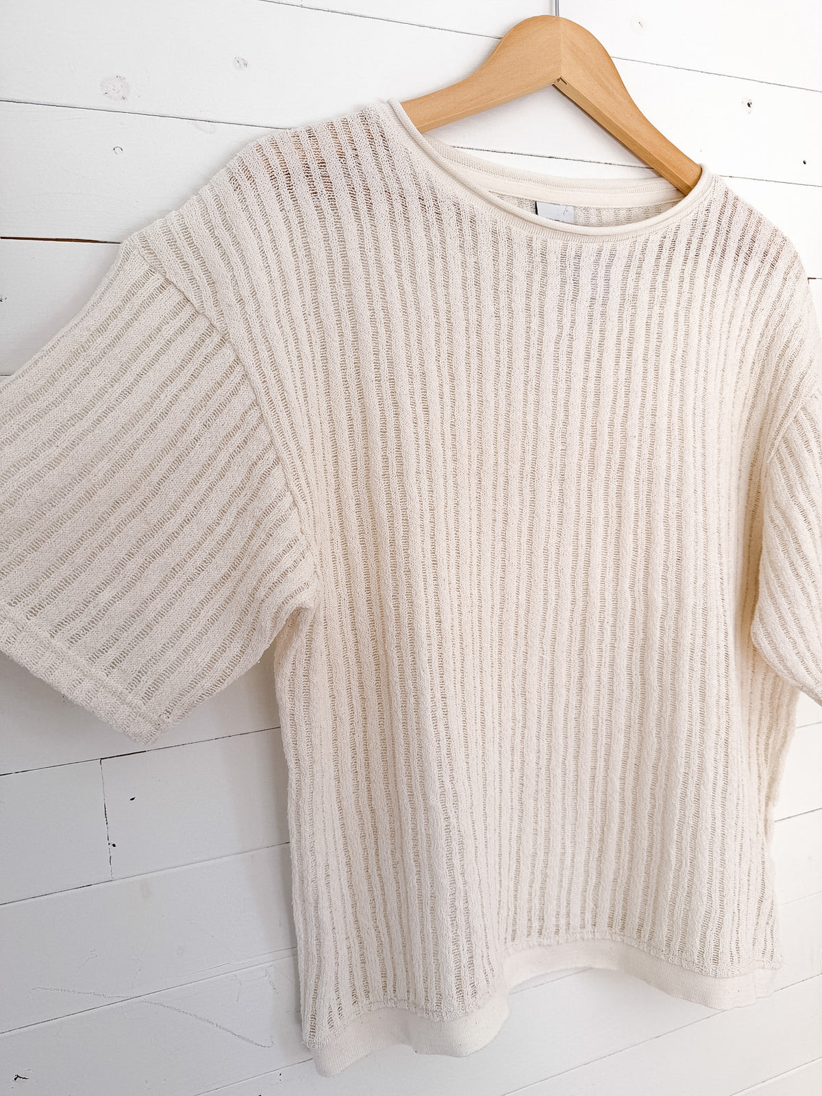 Chandail en maille blanc cassé à manches courtes Zara – seconde main – vue 2